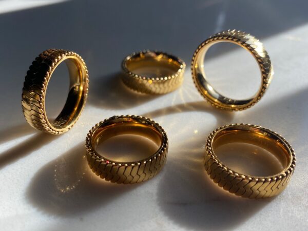 Gold Herringbone Chain Ring